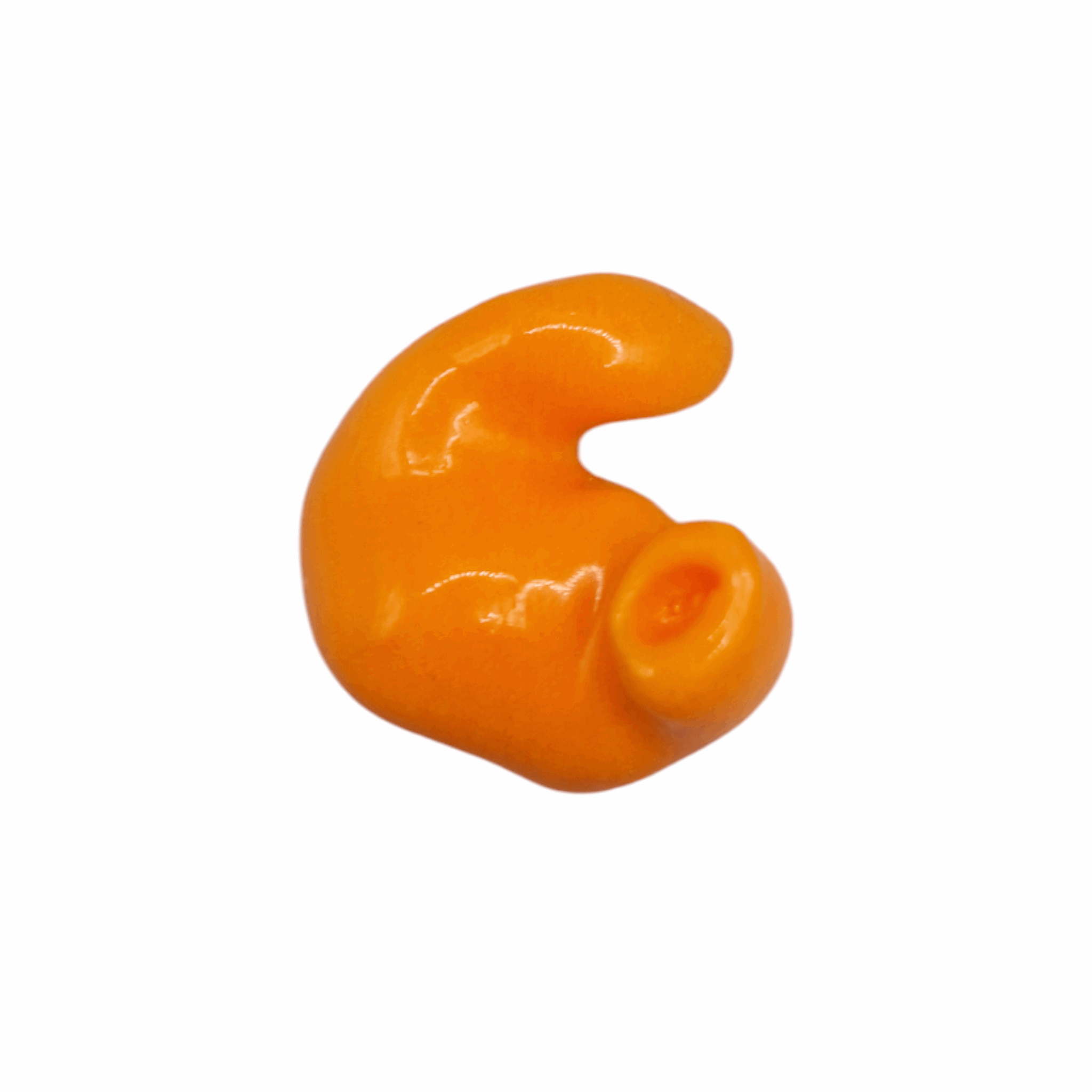 AquaShields Custom Moulded Surfing Earplugs, shown in orange with a smooth, curved design for optimal ear protection, are photographed against a white background.