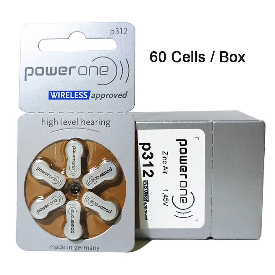 60 PCS Powerone Zinc Air Hearing Aid Batteries for ITC CIC 312 312A A312 PR41 Hearing Aid Battery