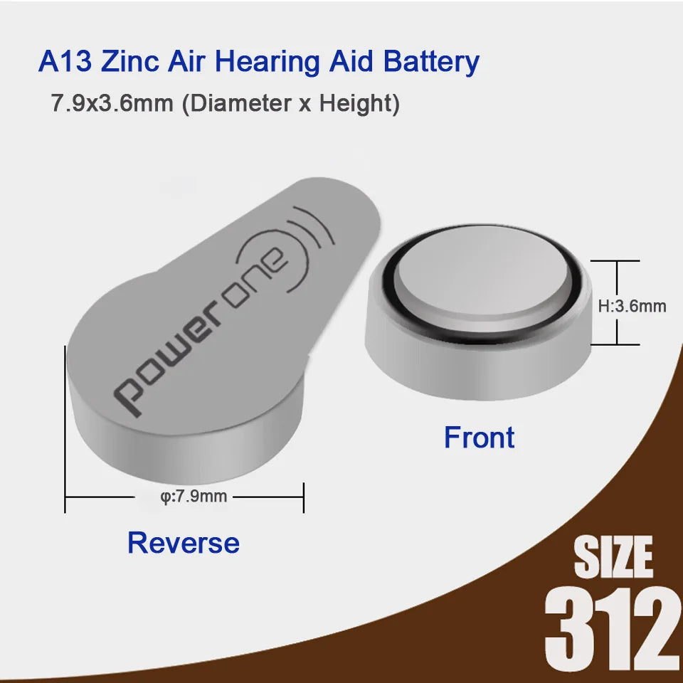 60 PCS Powerone Zinc Air Hearing Aid Batteries for ITC CIC 312 312A A312 PR41 Hearing Aid Battery