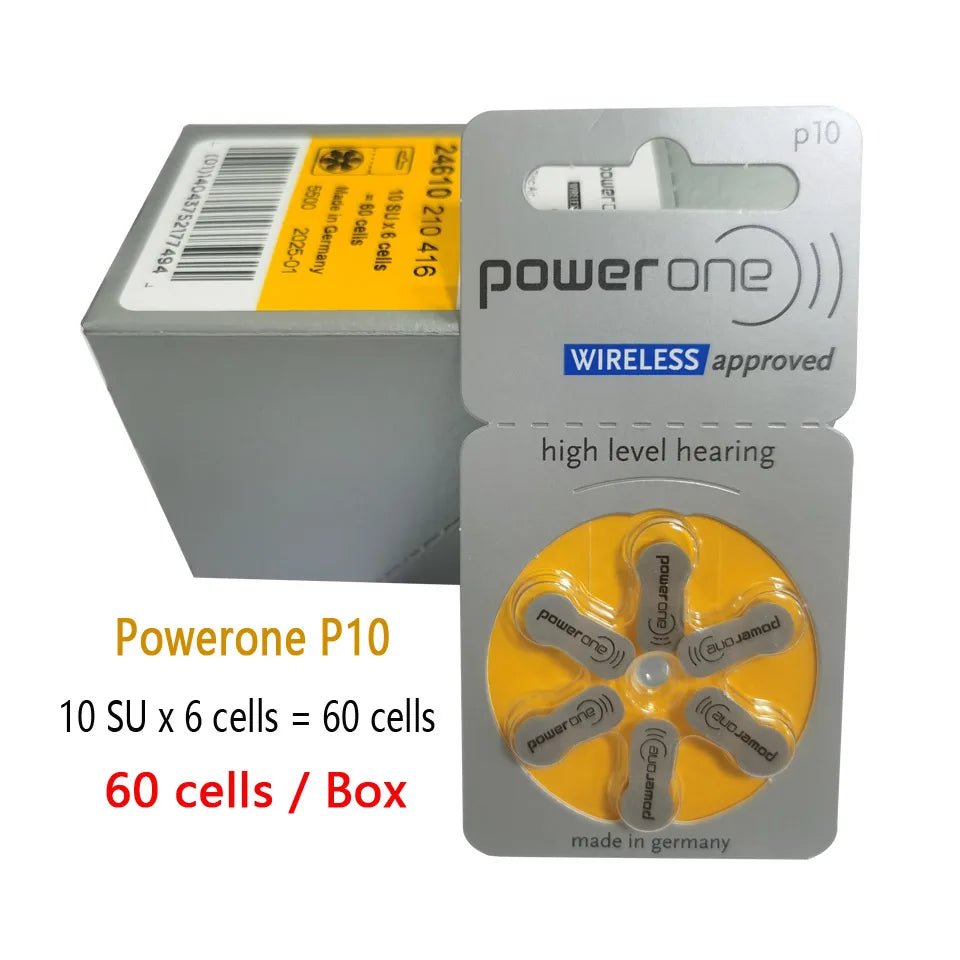 60 PCS Powerone Zinc Air Hearing Aid Batteries for ITC CIC 10 P10 10A Hearing Aid Battery