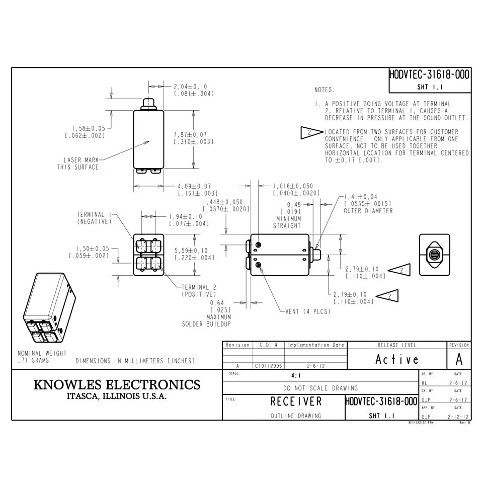 2PCS HODVTEC 31618 Knowles Balanced Armature Dual Bass Driver BA Receiver Speaker DIY Earphones In Ear Monitors