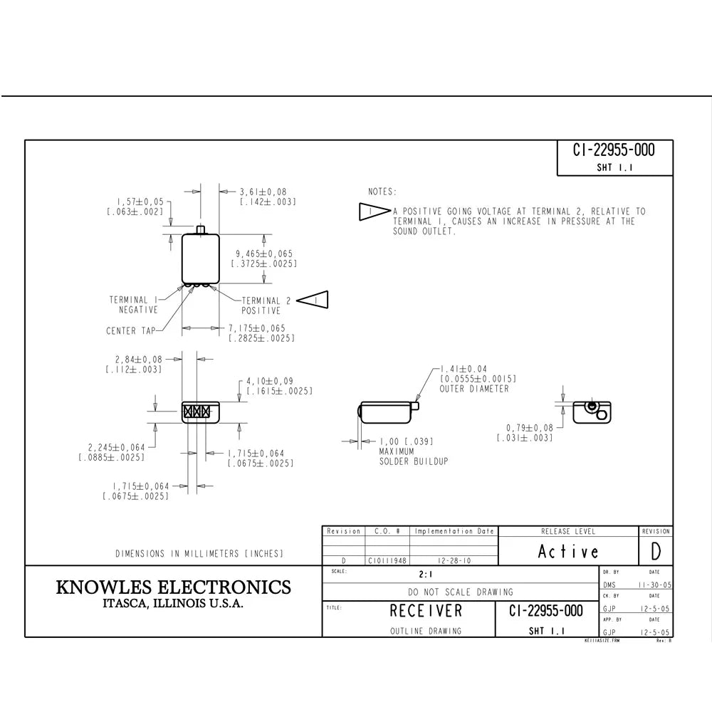 2PCS Knowles CI-22955 In-ear Monitor Bass Driver Balanced Armature Receiver Speaker Low Frequency