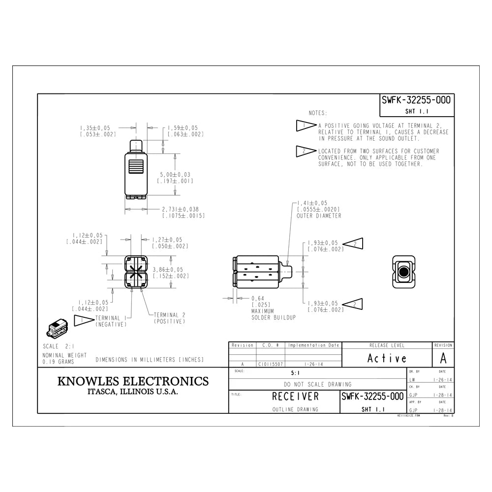 2PCS Knowles SWFK 32255 Dual Tweeter Driver BA Receiver Speaker for In-ear Monitors