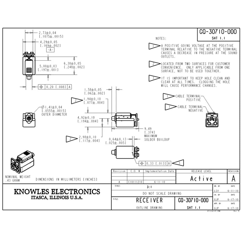 2PCS GQ-30710 Knowles Balance Armature Dual Driver Speaker Receiver for DIY IEMs