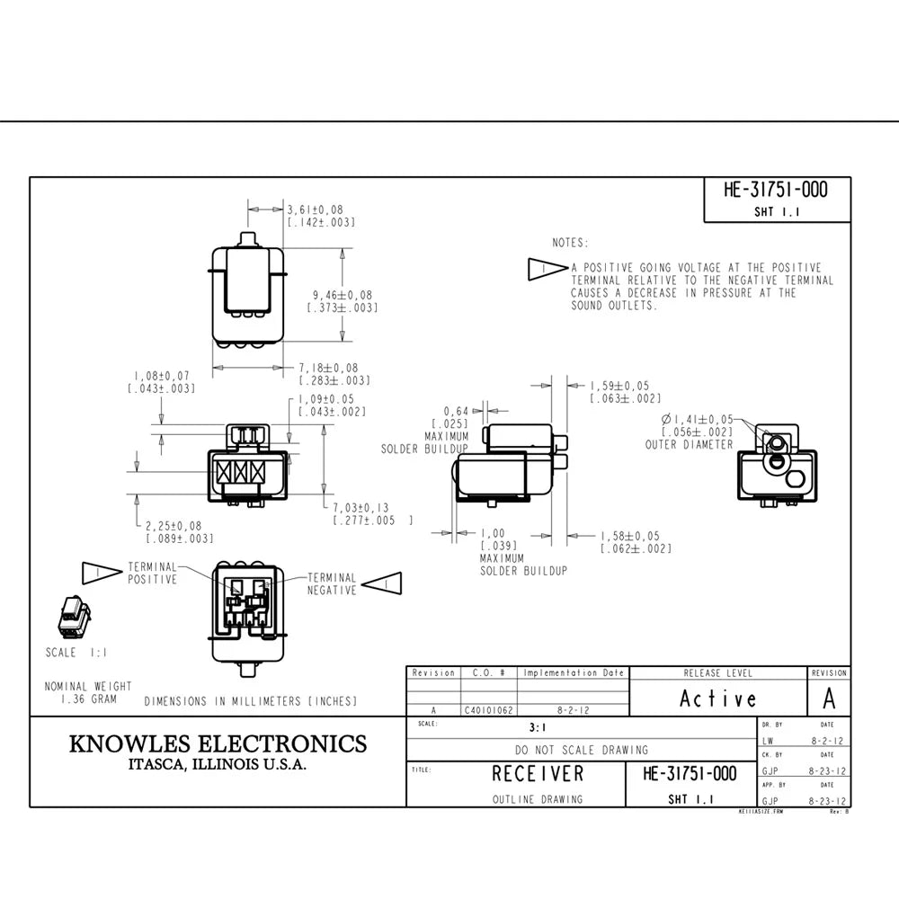 2PCS HE-31751-00 Knowles Balanced Armature Receiver Full Range Dual Driver with Crossover Built-in Best Choice forDIY IEM