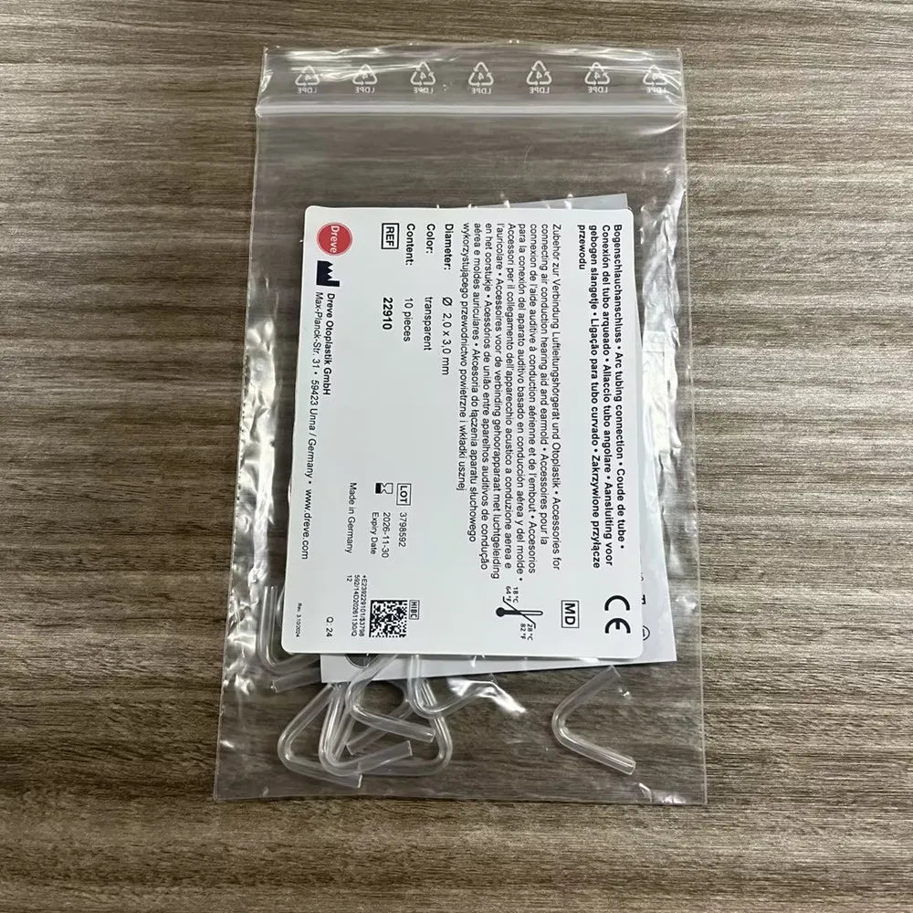 10pcs Dreve BTE Earmold Hook Elbow Bent Sound Tube 2.0 x 3.0 mm