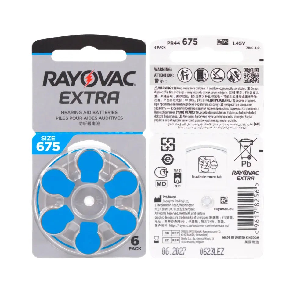 60 PCS Rayovac Extra Zinc Air Hearing Aid Batteries 675A 675 A675 PR44