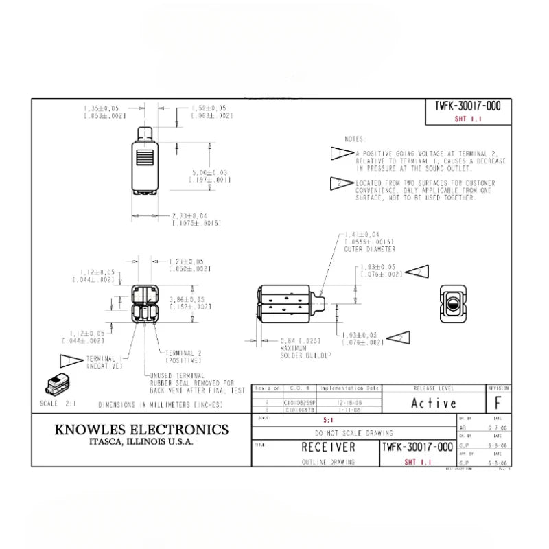 2Pcs TWFK-30017 Dynamic Iron Horn Speaker Balanced Armature Driver High Frequency Unit 30017 for Knowles Earphones Hearing Aid