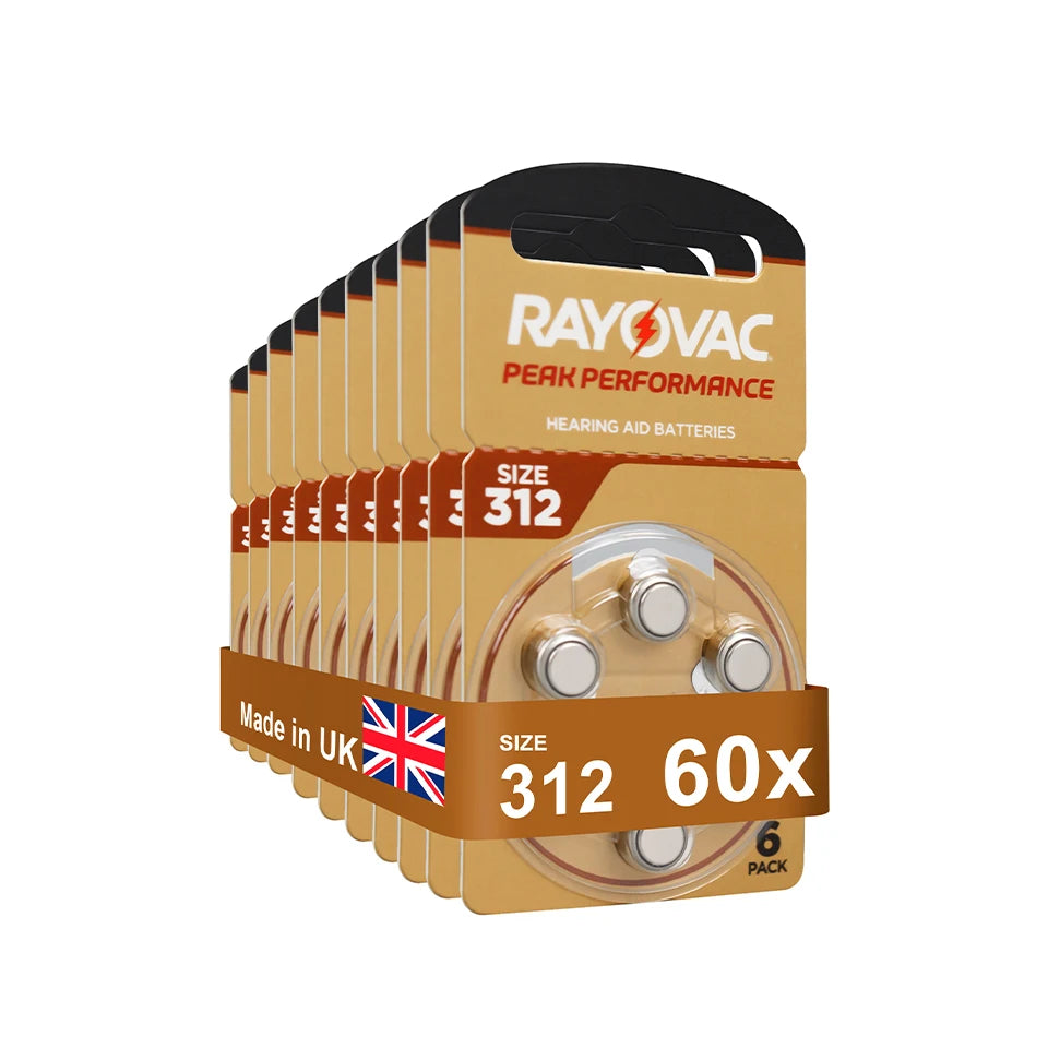 60pcs/Box Rayovac PEAK A312 312A ZA312 312 PR41 S312 Zinc Air Hearing Aid Battery