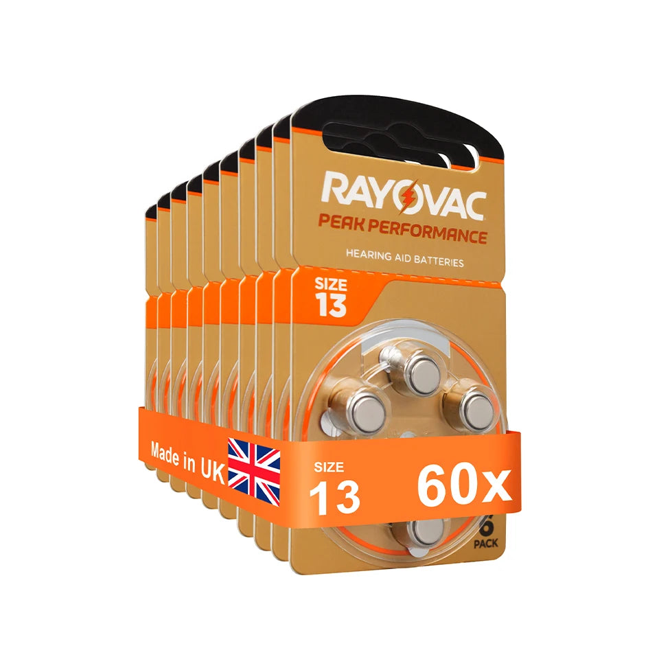 60pcs/Box Rayovac Peak Hearing Aid Batteries A13 13A 13 P13 PR48 Zinc Air Battery