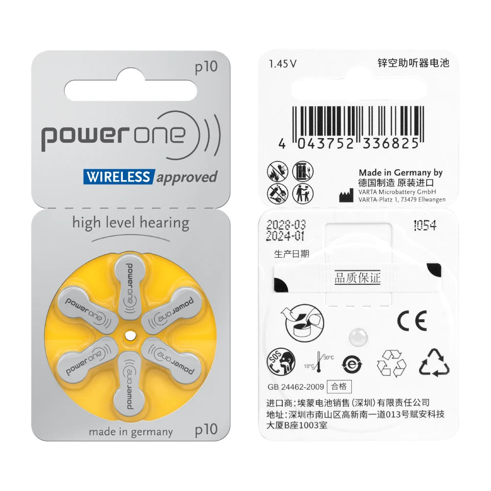 60 PCS Powerone Zinc Air Hearing Aid Batteries for ITC CIC 10 P10 10A Hearing Aid Battery