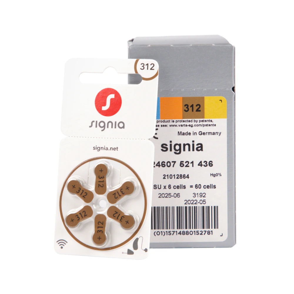 60pcs/Box Signia Zinc Air Hearing Aid Batteries A312 312A ZA312 312 PR41 S312 Battery