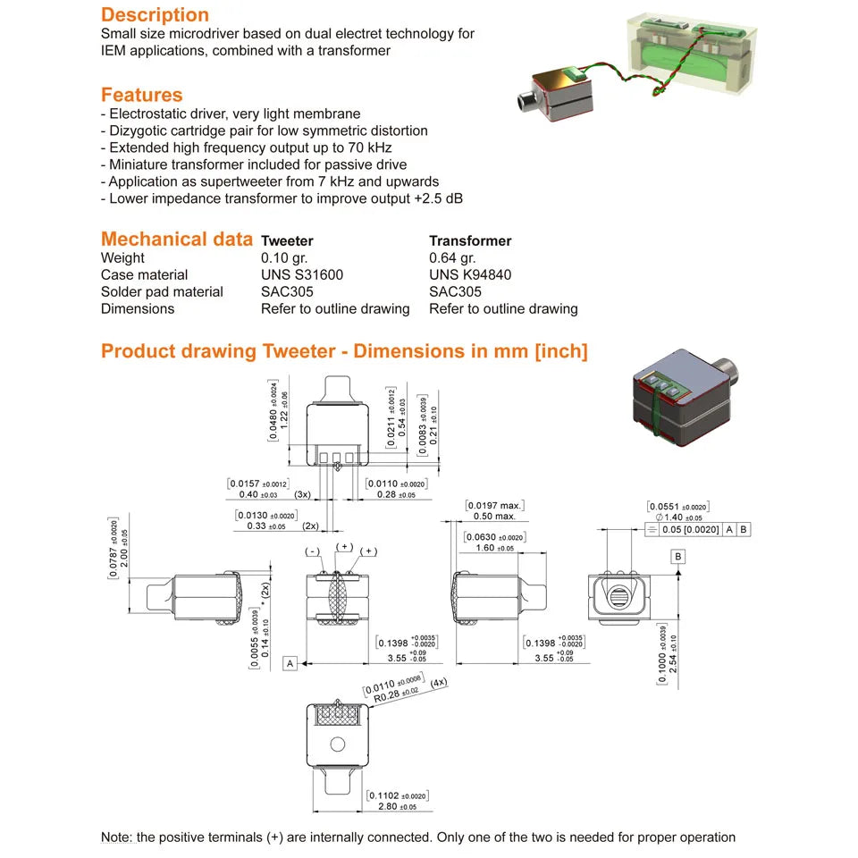 2pcs Sonion Electrostatic Driver EST65DB01 Dual Tweeter