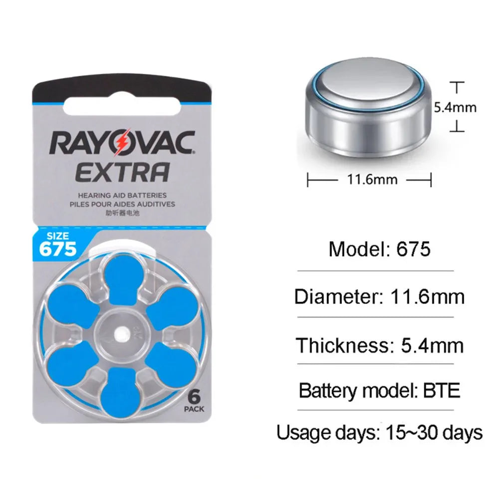 60 PCS Rayovac Extra Zinc Air Hearing Aid Batteries 675A 675 A675 PR44