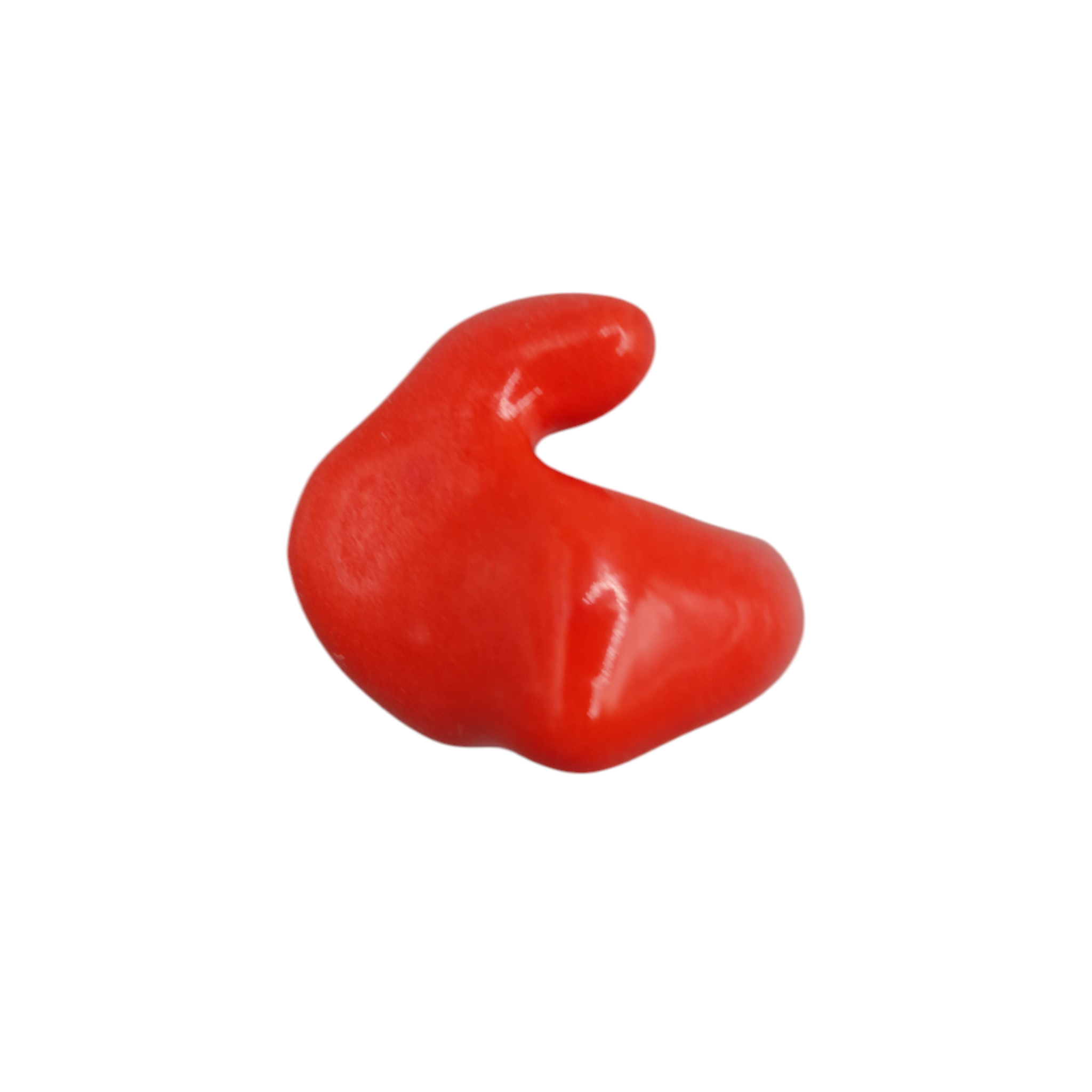 AquaShields Custom Moulded Surfing Earplugs in bright red, irregular shape, displayed alone on a white background.